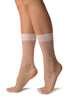 White Fishnet With Wide Top & Opaque Toe Knee High Socks