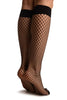 Black Fishnet With Wide Top & Opaque Toe Knee High Socks
