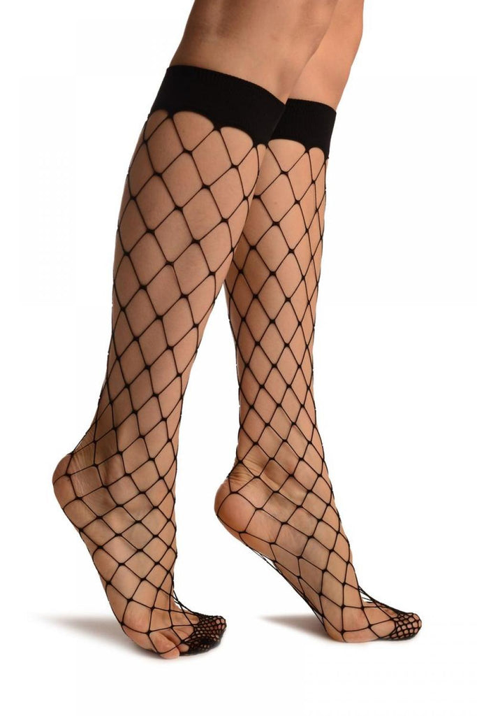 Black Large Fishnet With Wide Top & Reinforced Toe Knee High Socks