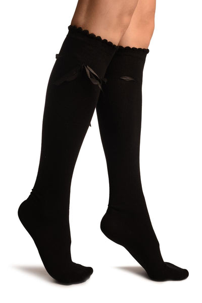 Black With Satin Ribbon Knee High Socks