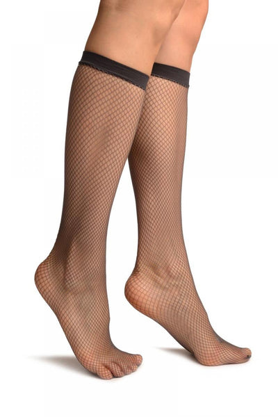 Grey Fishnet Knee High Socks