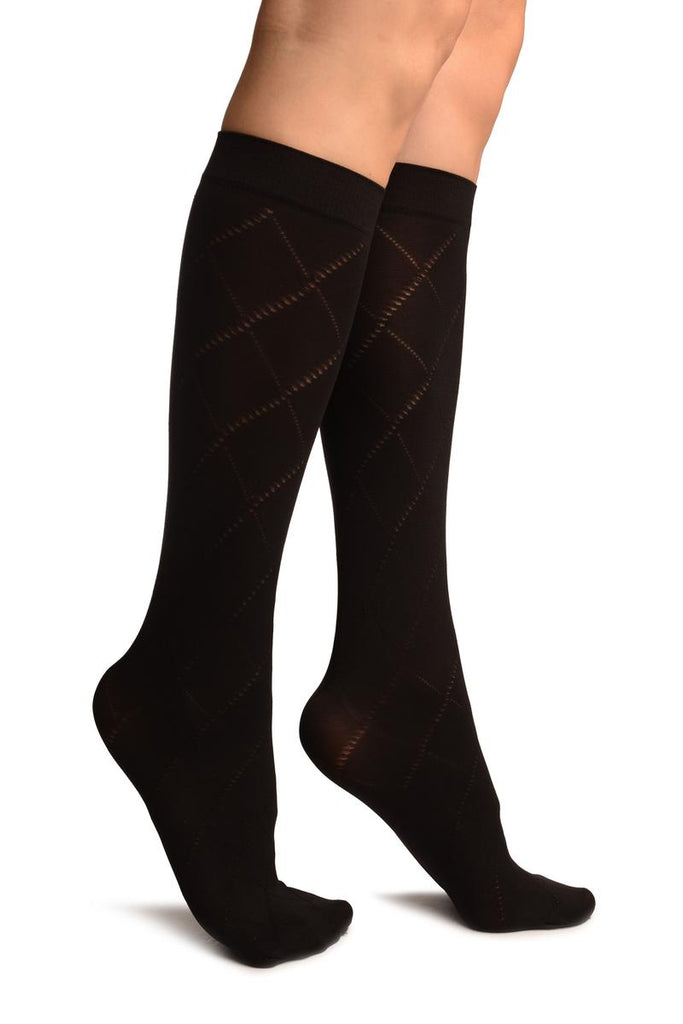 Black With Dotted Large Sheer Mesh Knee High Socks
