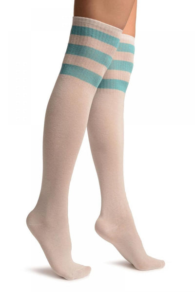 White With Blue Stripes Referee Knee High Socks