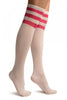 White With Pink Stripes Referee Knee High Socks