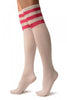 White With Pink Stripes Referee Knee High Socks