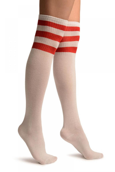 White With Red Stripes Referee Knee High Socks