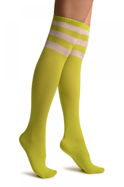 Lime Green With White Stripes Referee Knee High Socks
