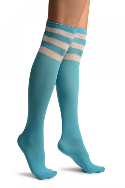 Blue With White Stripes Referee Knee High Socks
