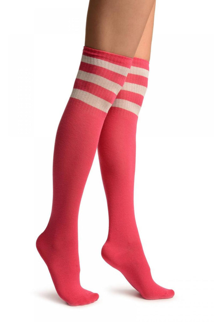 Pink With White Stripes Referee Knee High Socks