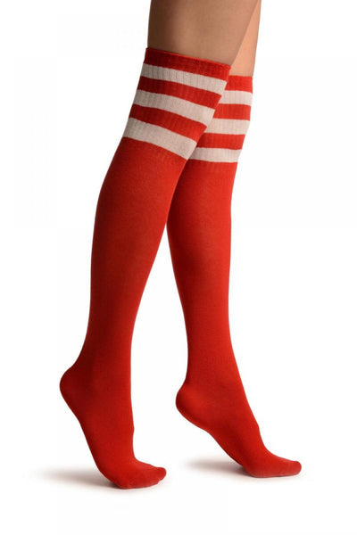 Red With White Stripes Referee Knee High Socks