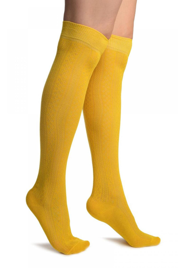 Yellow With Crocheted Stripes Knee High Socks