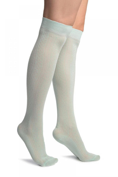 Mint Green With Crocheted Stripes Knee High Socks