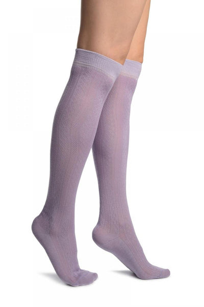 Lilac With Crocheted Stripes Knee High Socks