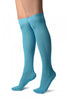 Blue With Crocheted Stripes Knee High Socks