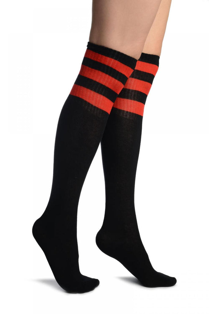 Black With Red Stripes Referee Knee High Socks