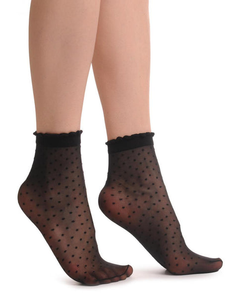 Small Polka Dots And Rounded Trim Top Socks Ankle High 15 Den