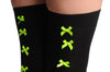 Black With Neon Green Satin Bows At The Back