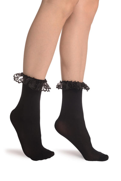 LissKiss Black Thick Mesh Socks Ankle High - Socks