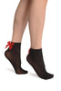 Black Opaque With Red Satin Bow Ankle High Socks 60 Den