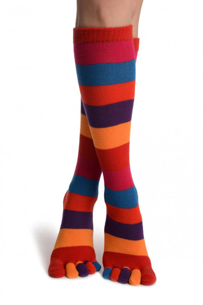 Rainbow Stripes Knee High Toe Socks