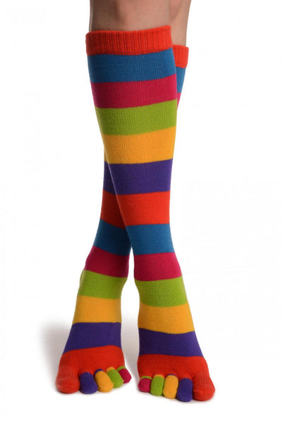 Bright Rainbow Stripes Knee High Toe Socks