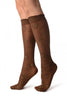 Brown Opaque Flowers On Micro Mesh Knee High Socks