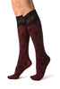 Black Roses On Bordeaux With Velvet Silicon Top Knee High Socks