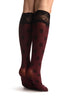 Black Roses On Bordeaux With Velvet Silicon Top Knee High Socks