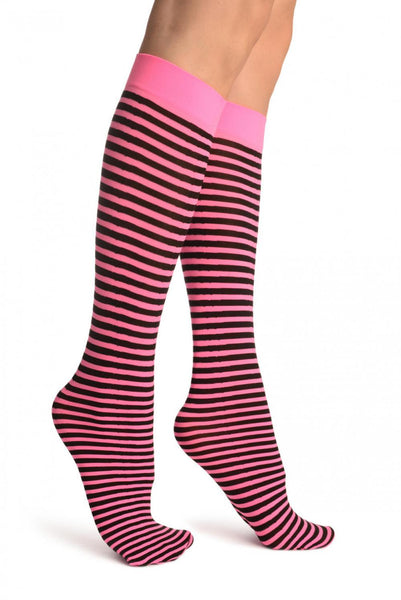 Black & Lavender Pink Thin Stripes Socks Knee High