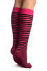 Black & Magenta Pink Thin Stripes Socks Knee High