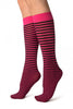 Black & Magenta Pink Thin Stripes Socks Knee High