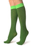 Black & Lime Green Thin Stripes Socks Knee High