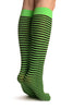 Black & Lime Green Thin Stripes Socks Knee High