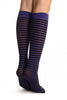 Black & Dark Purple Thin Stripes Socks Knee High