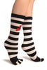 Crossbones On Black & White Stripes Toe Socks