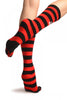 Crossbones On Black & Red Stripes Toe Socks