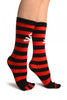 Crossbones On Black & Red Stripes Toe Socks