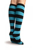 Black & Blue Stripes & Printed Smiles Knee High Toe Socks