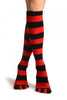 Black & Red Stripes & Printed Smiles Knee High Toe Socks