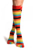 Red, Green & Yellow Stripes & Printed Smiles Knee High Toe Socks