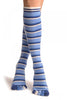 Blue & Dark Blue Stripes & Printed Smiles Knee High Toe Socks