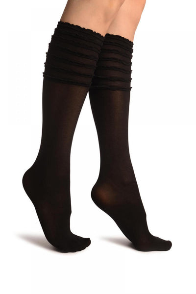 Black With Frilly Top Knee High Socks