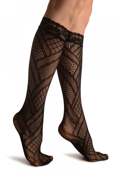 Mesh Rectangles Black Lace Knee High Socks