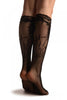 Fishnet With Rounded Floral Panels Black Lace Knee High Socks