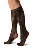 Fishnet With Rounded Floral Panels Black Lace Knee High Socks