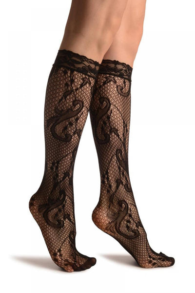 Gladiolus Flowers Black Lace Knee High Socks