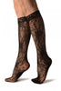 Flowers With Black Pearls Black Lace Knee High Socks