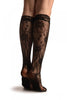 Flowers With Black Pearls Black Lace Knee High Socks