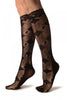 Opaque & Mesh Diamonds Black Lace Knee High Socks