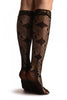 Opaque & Mesh Diamonds Black Lace Knee High Socks